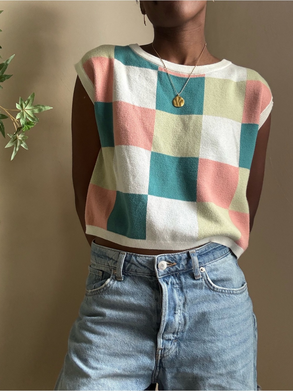 Pastel Colorblock Knit Sweater Vest Oversized Boxy Top
